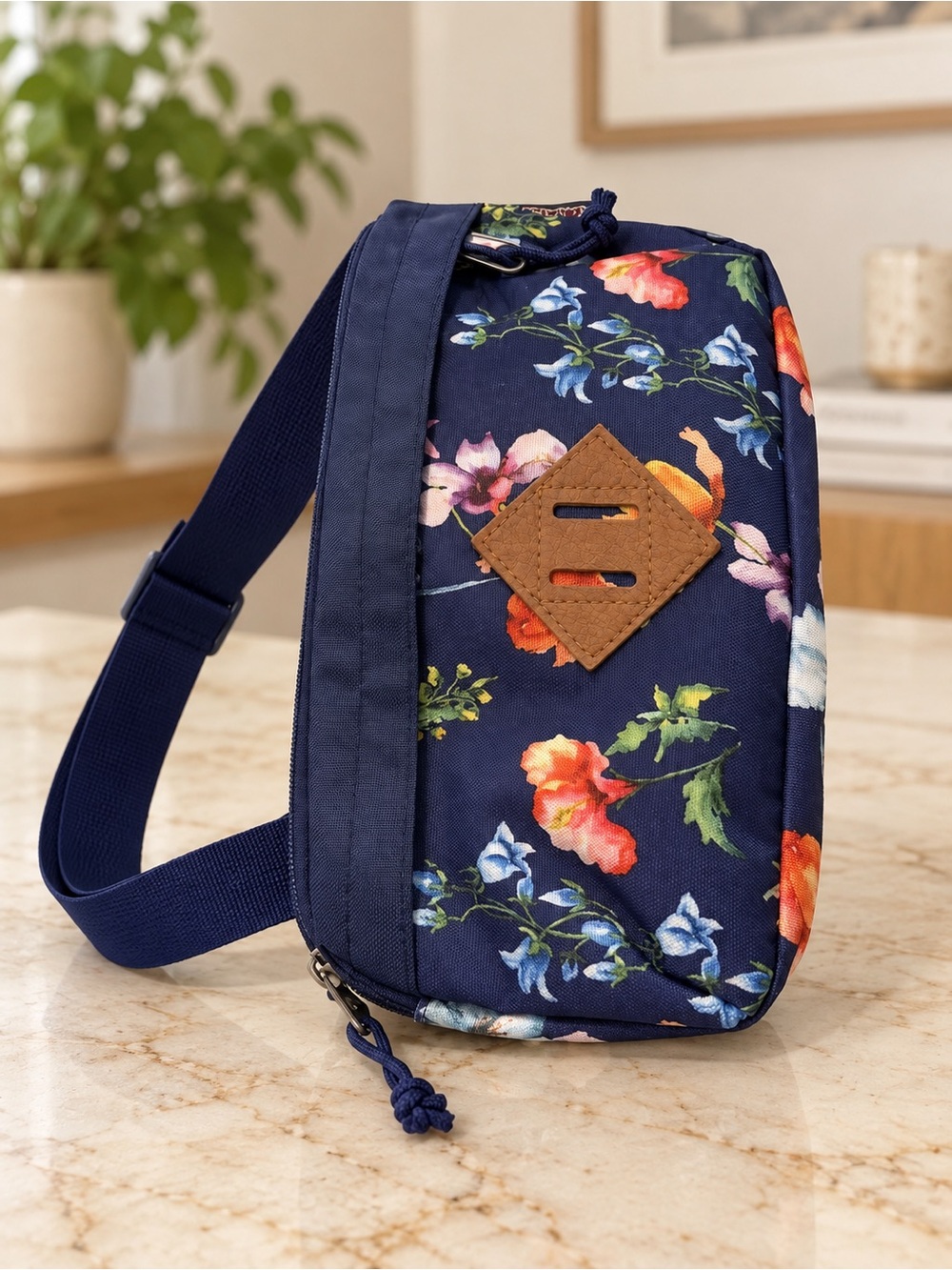 Navy Floral Crossbody Sling Bag - Casual Mens Bag